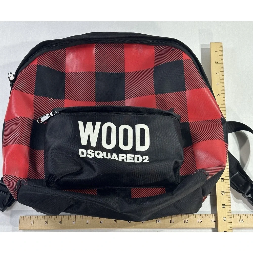 Dsquared2 WOOD Plaid Backpack Red Black Checkered Logo‎ Bag Mens Womens Unisex